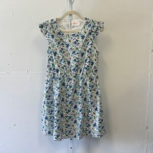Moon Boutique Floral Ruffle Cap Sleeve Mini Dress White Blue Cotton‎ Large
